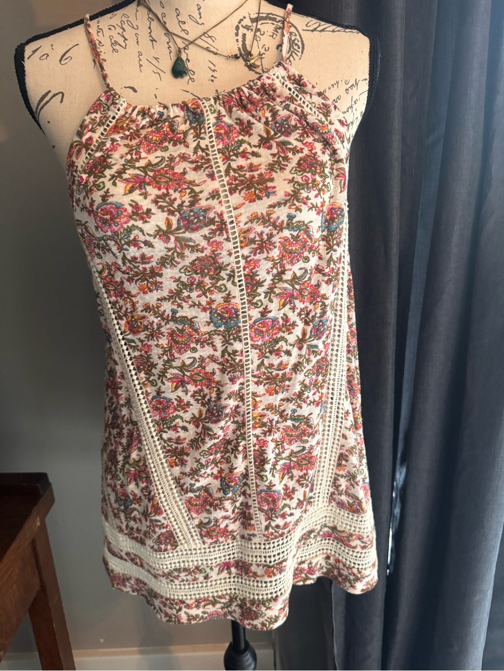Lucky Brand Crochet Trim Sleeveless Summer Dress - Cream Multicolor